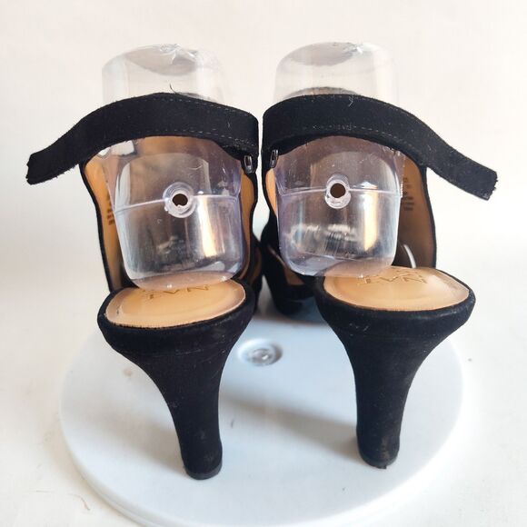 Naturalizer Black Suede Leather Open Toe Slingback Block Heel Deborah Size 9.5 - Picture 3 of 9